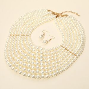Multi Strand Pearl Necklace and Earring Set